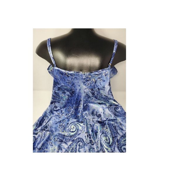 Blue & silver paisley silky CHEMISE slip Medium petite - Picture 4 of 9